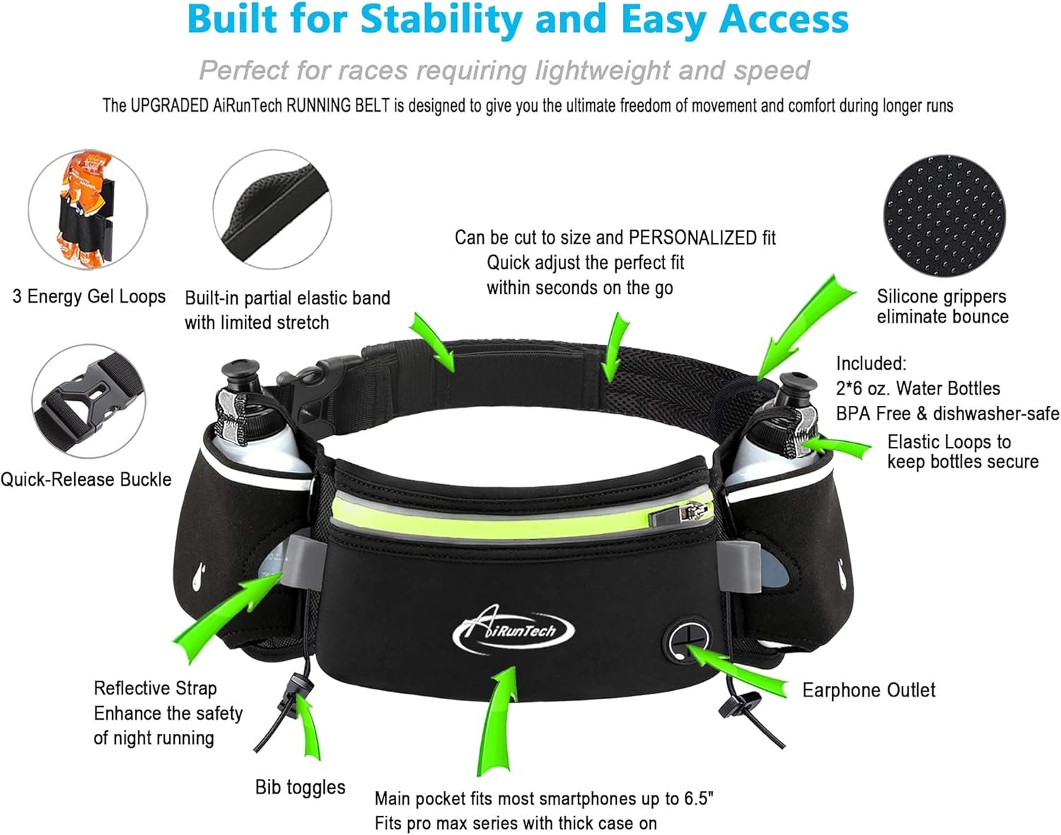 AiRunTech Hydration Running Belt with Water Bottle, Running Fanny Pack for Phone...