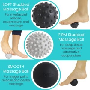 Vive Massage Ball Set (4 Piece) - Foot Pain Hot Cold Therapy Kit - Plantar Fasci...