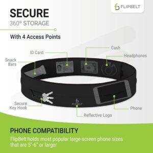FlipBelt Classic Running Belt, Running Fanny Pack for Women and Men, Non Chafing...