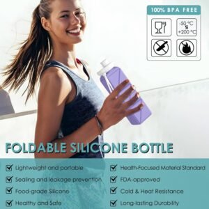 Collapsible Water Bottles,BPA-Free Leak-Proof Silicone Foldable Water Bottle Cup...