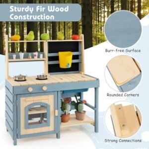 Costzon 2 in 1 Mud Kitchen, Double-sided Fir Wood Kids Kitchen Playset & Pretend...