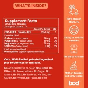 BOD Creatine Capsules HCL Pills for Muscle Support, Endurance, No Bloat, No Load...
