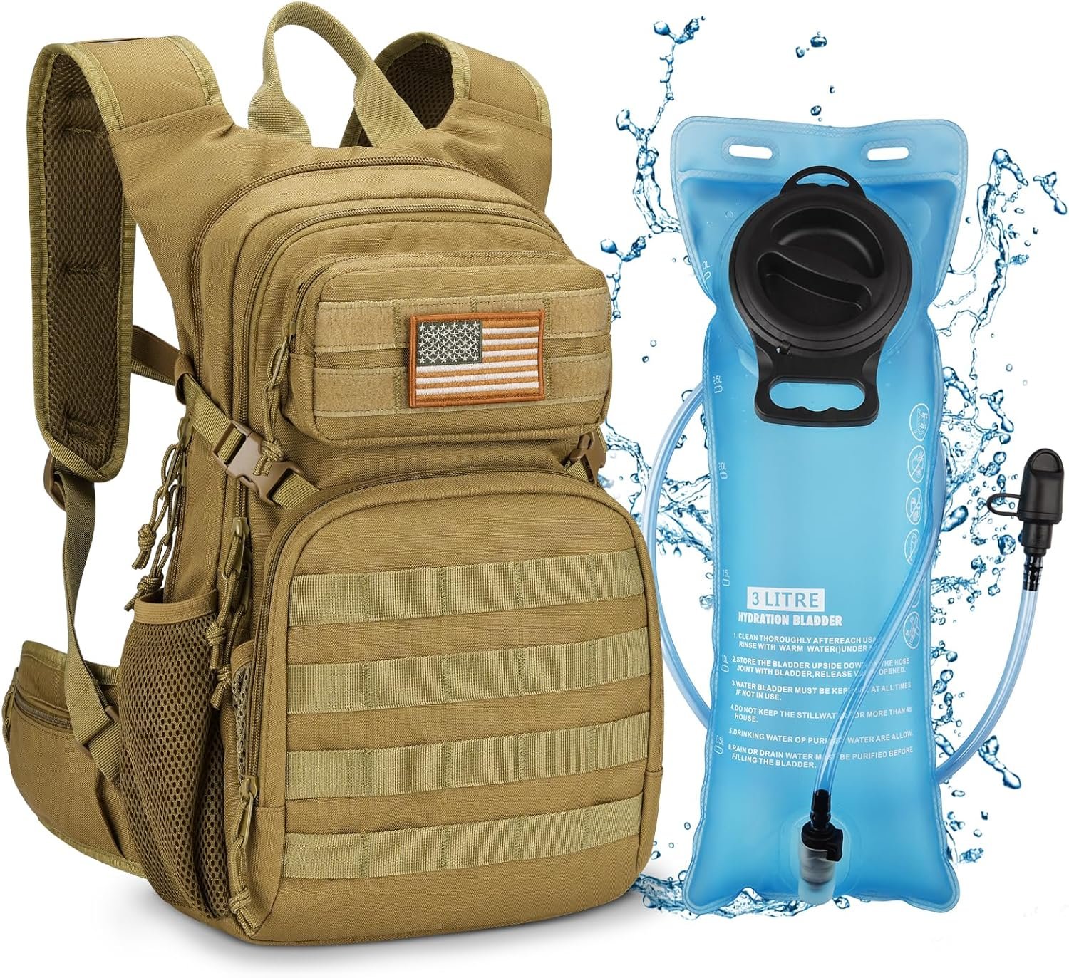 CVLIFE Tactical Hydration Backpack 3L, Lightweight Water Bag Hydration Pack, Hik...
