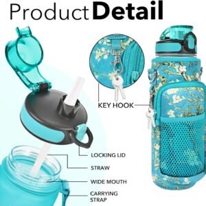 32 oz Water Bottles with Straw & Strap, Motivational Water Bottles with Times to...