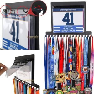 Race Medal Holder Wall Hanger,Race Medal Hanger Display for Runners with Bib Vin...