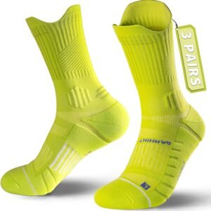 Coolmax Compression Running Socks 3 Pairs, Cushion Crew Socks, Anti-Blister Mois...