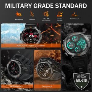 Military Smart Watch for Men with LED Flashlight 1.45” Rugged 3ATM Waterproof Sm...