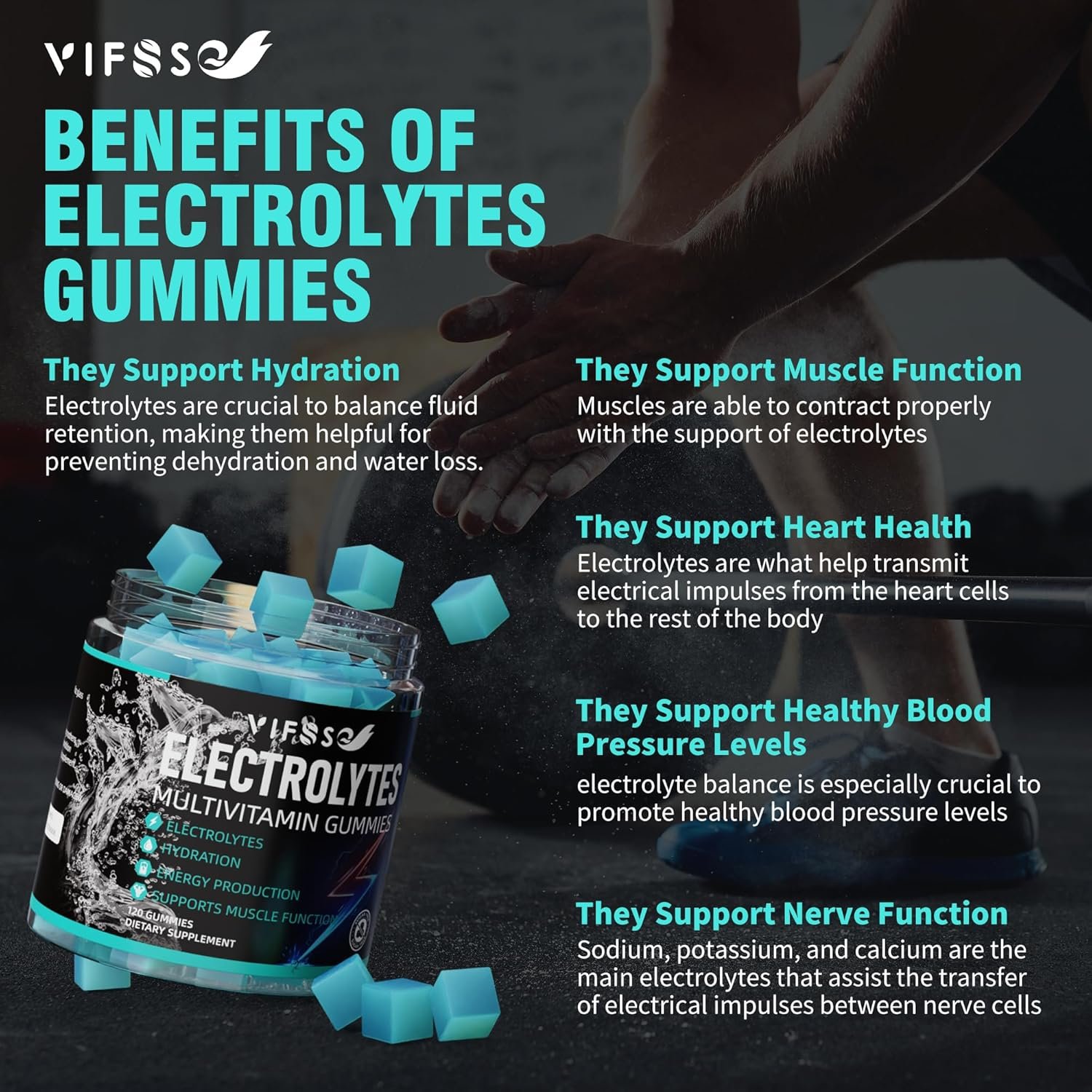 Electrolytes Gummies No Sugar, 120 Chewable Electrolyte Gummies with 6 Electroly...