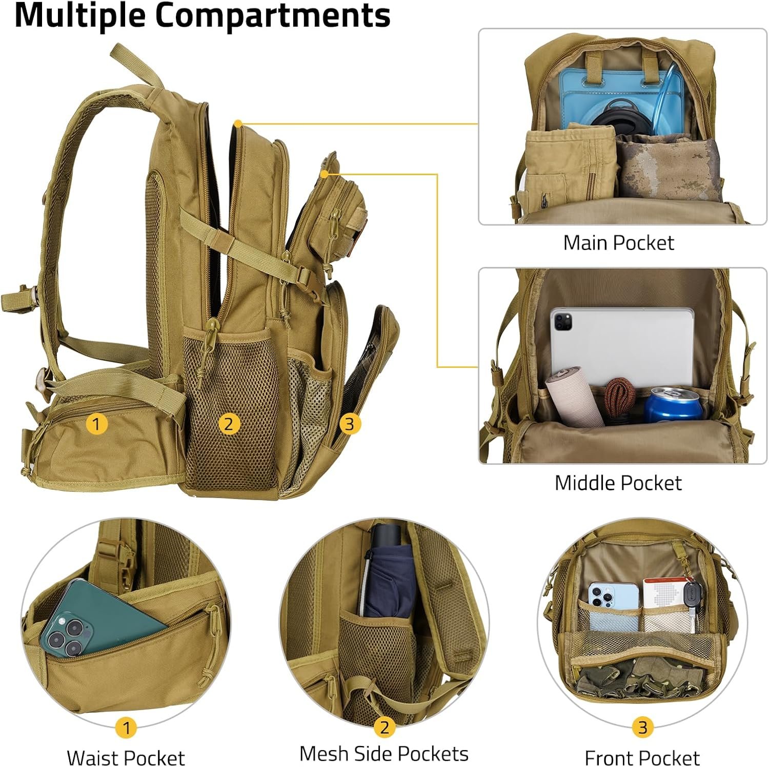 CVLIFE Tactical Hydration Backpack 3L, Lightweight Water Bag Hydration Pack, Hik...