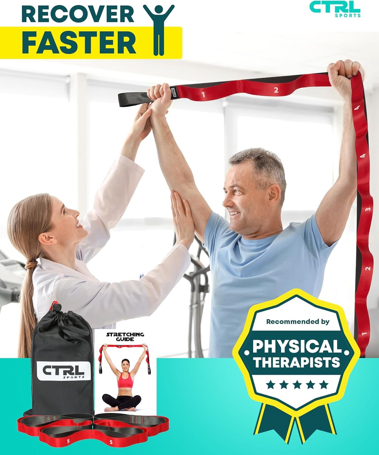 Stretching Strap with Loops - Non Elastic Stretch Band for Physical Therapy, Yog...