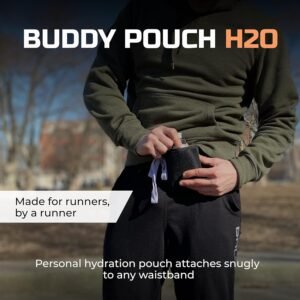 Running Buddy Magnetic H2O Pouch - Black | 4x4 in, Includes 7 Oz Water Bottle | ...