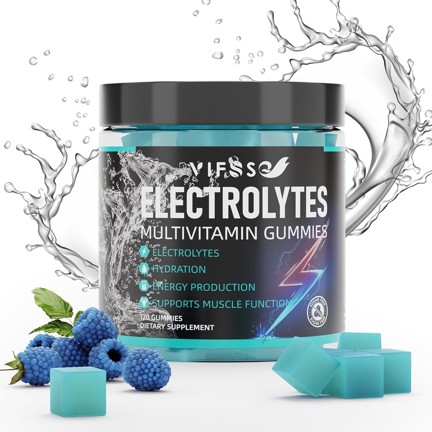 Electrolytes Gummies No Sugar, 120 Chewable Electrolyte Gummies with 6 Electroly...