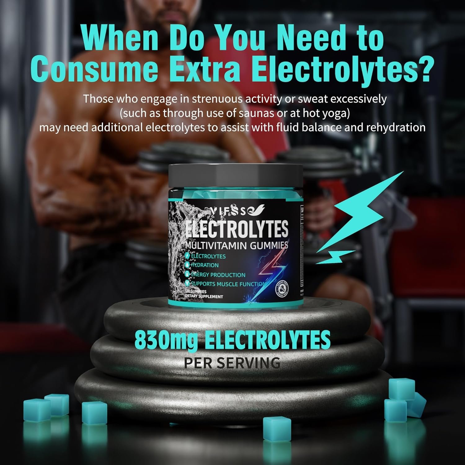 Electrolytes Gummies No Sugar, 120 Chewable Electrolyte Gummies with 6 Electroly...