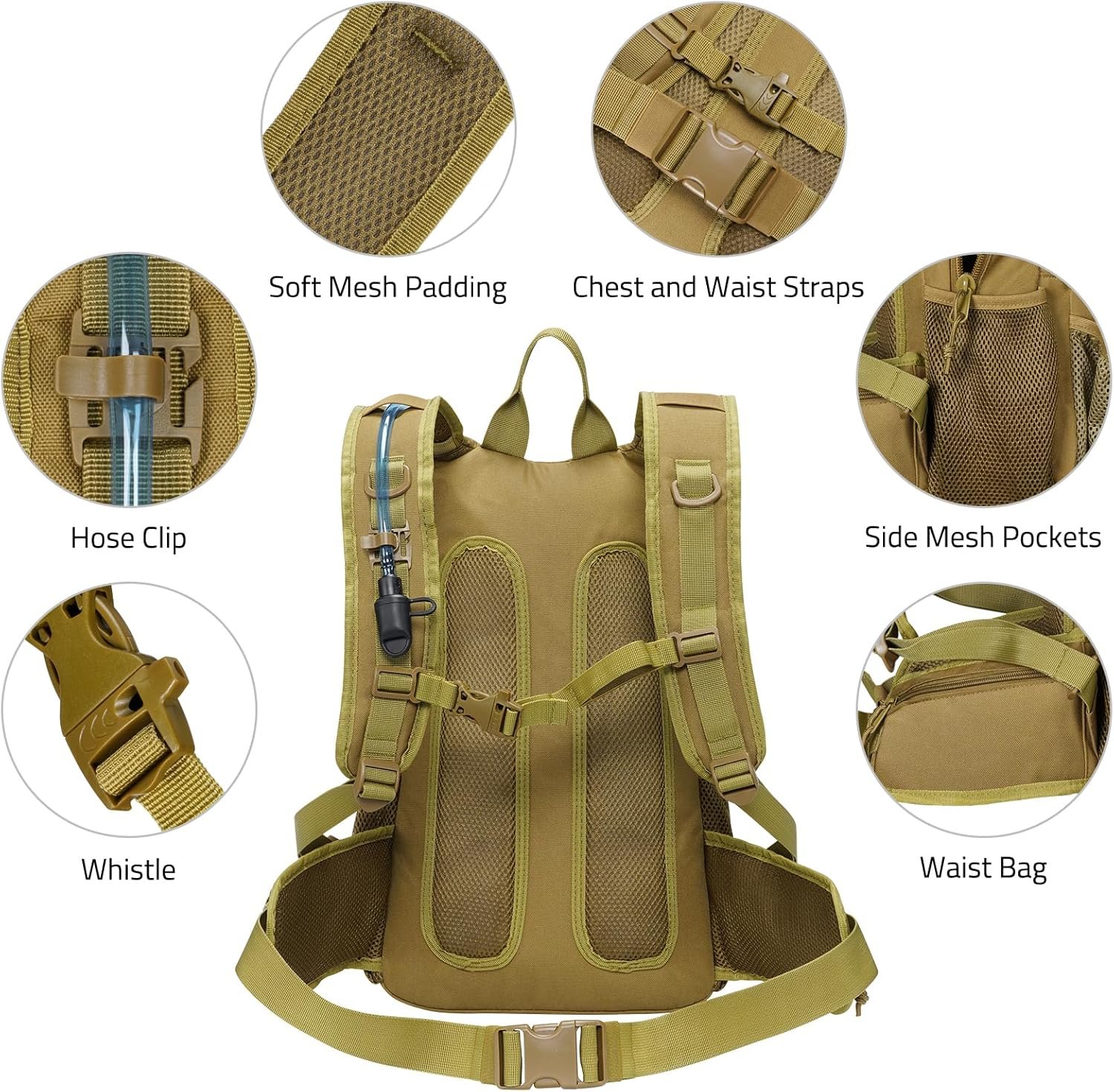 CVLIFE Tactical Hydration Backpack 3L, Lightweight Water Bag Hydration Pack, Hik...