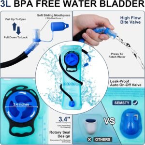 Hydration Backpack 25L, Hiking Backpack with 3L Water Bladder and Rain Cover, Li...