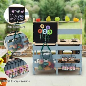Costzon 2 in 1 Mud Kitchen, Double-sided Fir Wood Kids Kitchen Playset & Pretend...