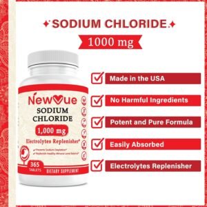 Sodium Chloride 1000mg, 365 Tablets - Salt Tablets, Non-GMO, Gluten Free - Drink...