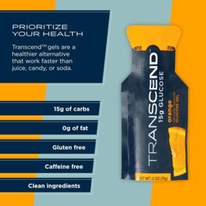 Transcend Foods Orange Gel (1.1 oz, Pack of 10) Fast-Acting Carb Gel Orange Flav...