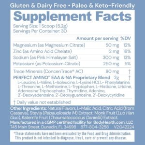 BodyHealth PerfectAmino Electrolytes Powder, Hydration Powder, Sugar Free Keto E...