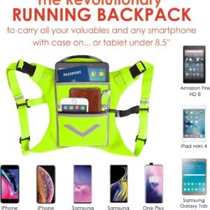 Lime Green Running Mini Backpack Vest for Men & Women - Reflective w/360°Hi-Viz,...