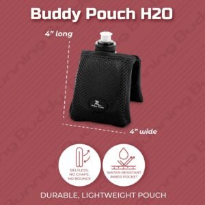 Running Buddy Magnetic H2O Pouch - Black | 4x4 in, Includes 7 Oz Water Bottle | ...