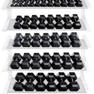 Body-Solid Rubber Coated Hexagon Dumbbells, Hand Weights For Men and Women, Weig...