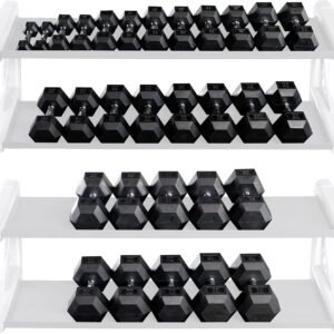 Body-Solid Rubber Coated Hexagon Dumbbells, Hand Weights For Men and Women, Weig...