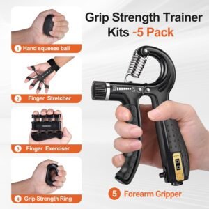 Grip Strength Trainer Kit (5 Pack) Adjustable Resistance Hand Gripper,Finger Exe...