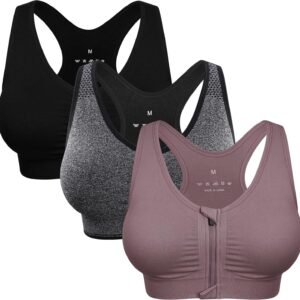 Women's Zip Front Sports Bra Wireless Post-Surgery Bra Active Yoga Sports Bras