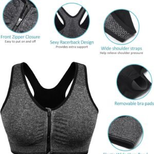 Women's Zip Front Sports Bra Wireless Post-Surgery Bra Active Yoga Sports Bras