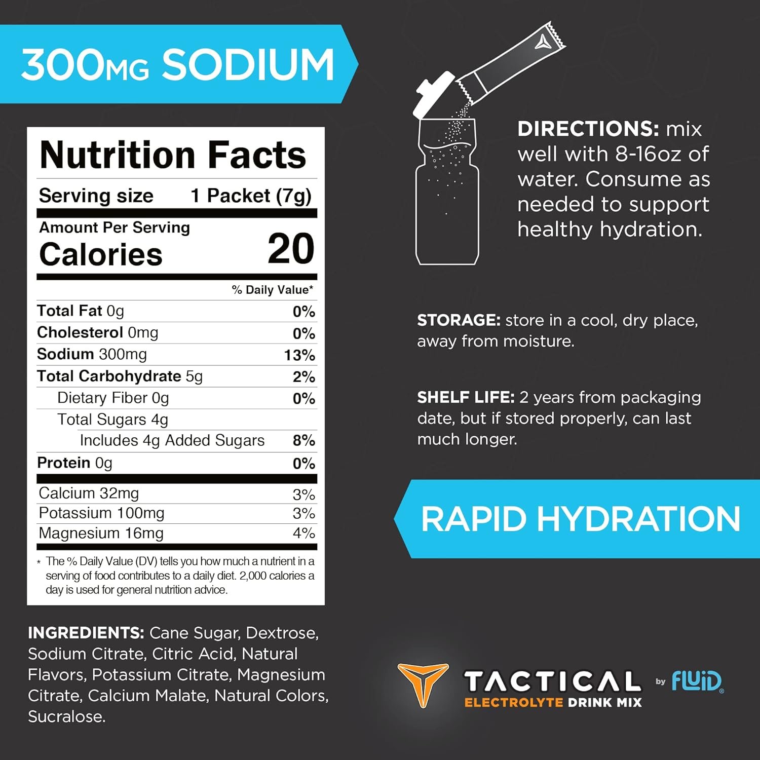 Fluid Tactical - Electrolyte Powder Packets, Accelerate Re-Hydration, Low Sugar,...