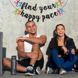 FOZEE Find Your Happy Pace Banner, Runner Party Decor, Running Race Glitter Bann...