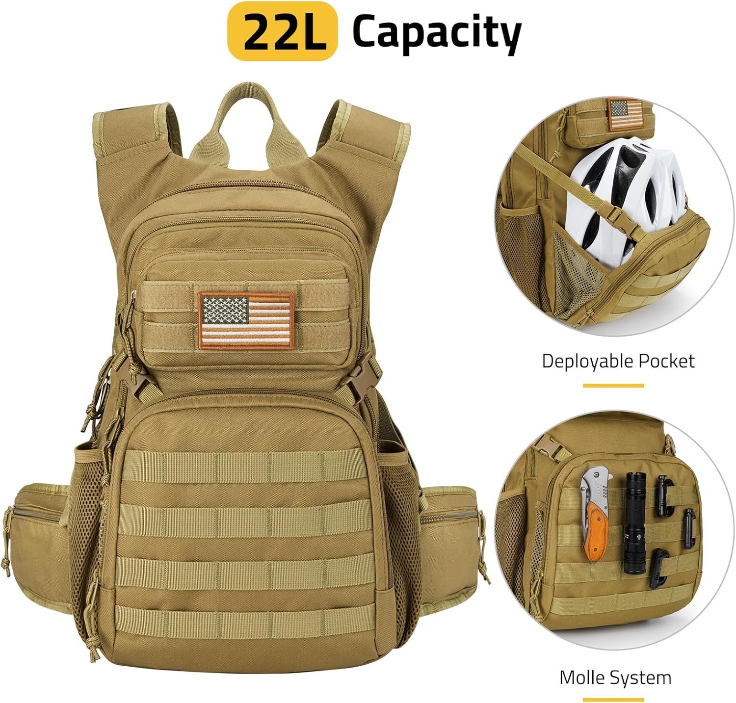 CVLIFE Tactical Hydration Backpack 3L, Lightweight Water Bag Hydration Pack, Hik...