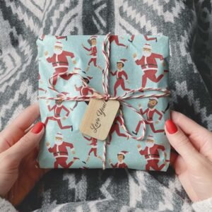 Funny Marathon Runner Gift Wrap Thick Wrapping Paper Christmas Holiday Santa Jog...