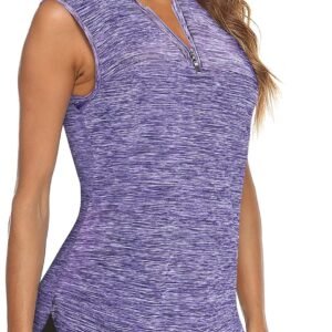 Cucuchy Womens Golf Shirts Sleeveless 1/4 Zip Up Moisture Wicking Tennis Polo Ta...
