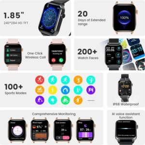 Smart Waterproof Watch V22- Compatible with iPhone & Android, Fitness Tracker, H...