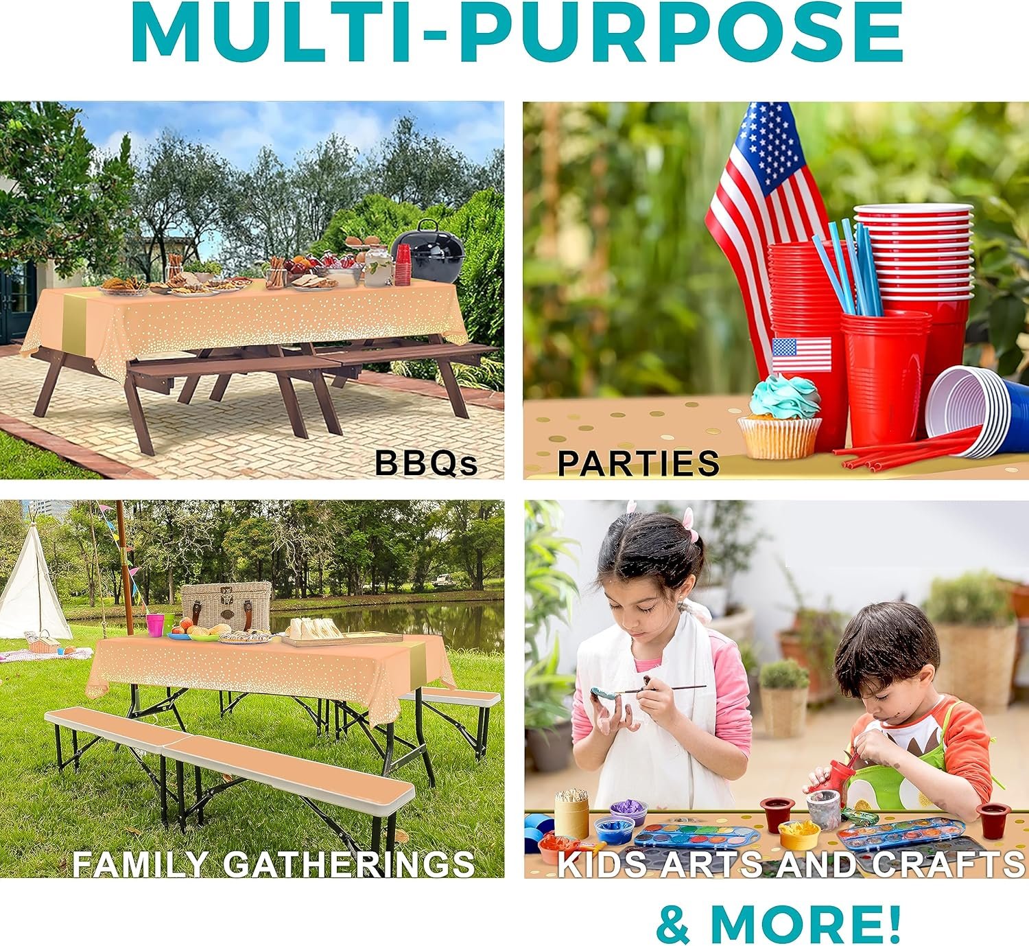 54in X 100ft Dark Beige with Gold Dot and Runner Printed Plastic Disposable Tabl...