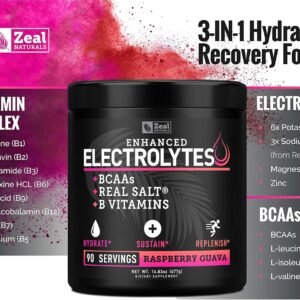 Enhanced Electrolyte Powder (Raspberry Guava 90ct) Sugar Free + BCAA, B-Vitamins...