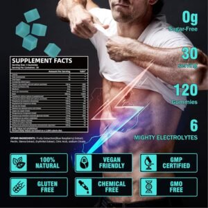 Electrolytes Gummies No Sugar, 120 Chewable Electrolyte Gummies with 6 Electroly...