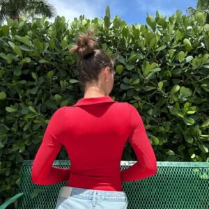 OQQ Women's 2 Piece Bodysuits Long Sleeve V Neck Polo Shirts Casual Stretch Fitt...