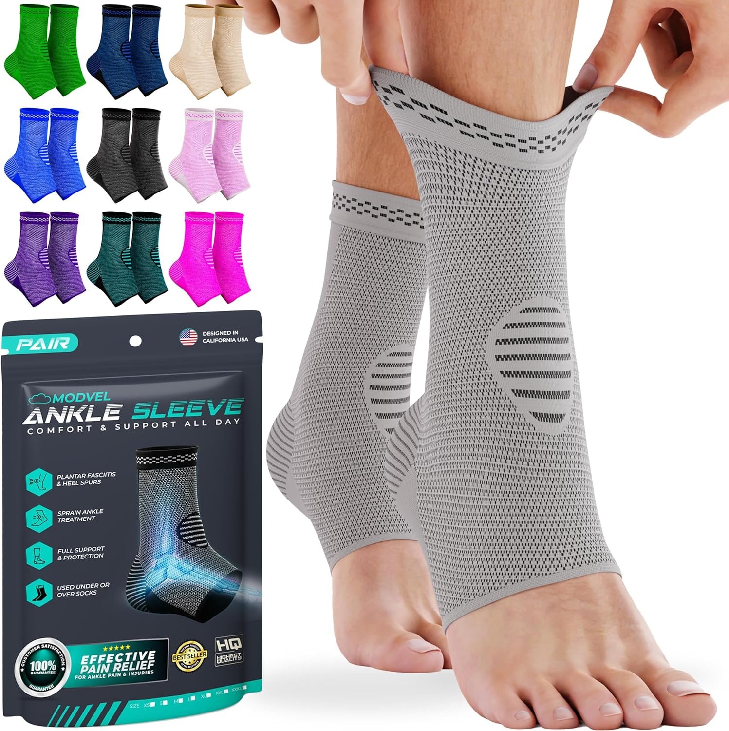 Modvel Foot & Ankle Brace Socks for Sprained Ankle Compression Sleeve - Foot Sup...