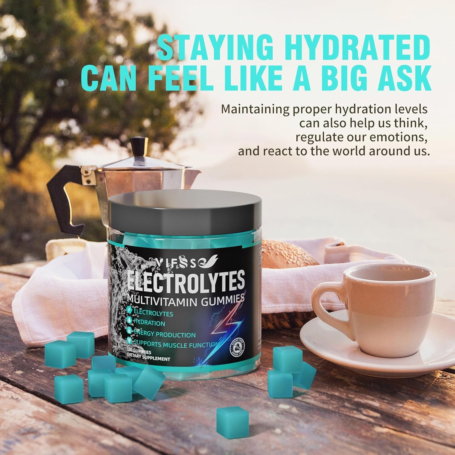 Electrolytes Gummies No Sugar, 120 Chewable Electrolyte Gummies with 6 Electroly...