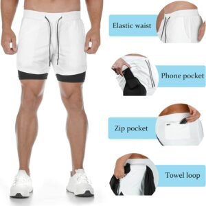 DIOTSR Mens 2 in 1 Running Workout Shorts Lightweight Athletic Gym Shorts with P...