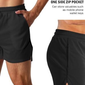Aolesy Mens Workout Shorts with Zip Pocket 5" Lightweight Gym Running Shorts Lin...