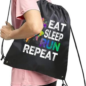 Haizct Eat Sleep Run Repeat Running Drawstring Backpacks, Unisex Running Bags fo...