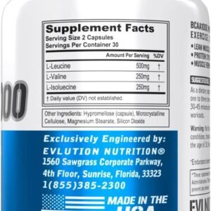 BCAAs Amino Acids Supplement for Men - EVL 2:1:1 5g BCAA Capsules for Post Worko...
