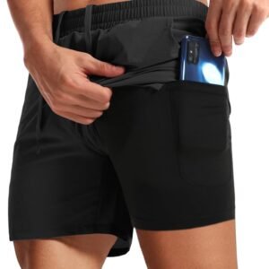 Aolesy Men's Workout Shorts with Liner - 5'' Quick Dry 2 in 1 Running Shorts Spo...