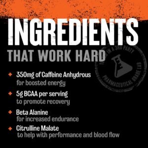 Animal Fury Pre Workout Powder Supplement for Energy and Focus 5g BCAA 350mg Caf...