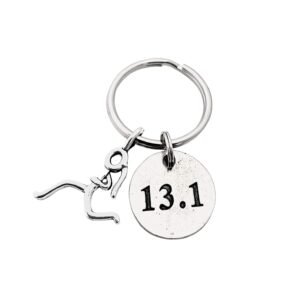 13.1 RUNNER GIRL Half Marathon Pewter Pendant Key Chain - Pewter Running Girl St...