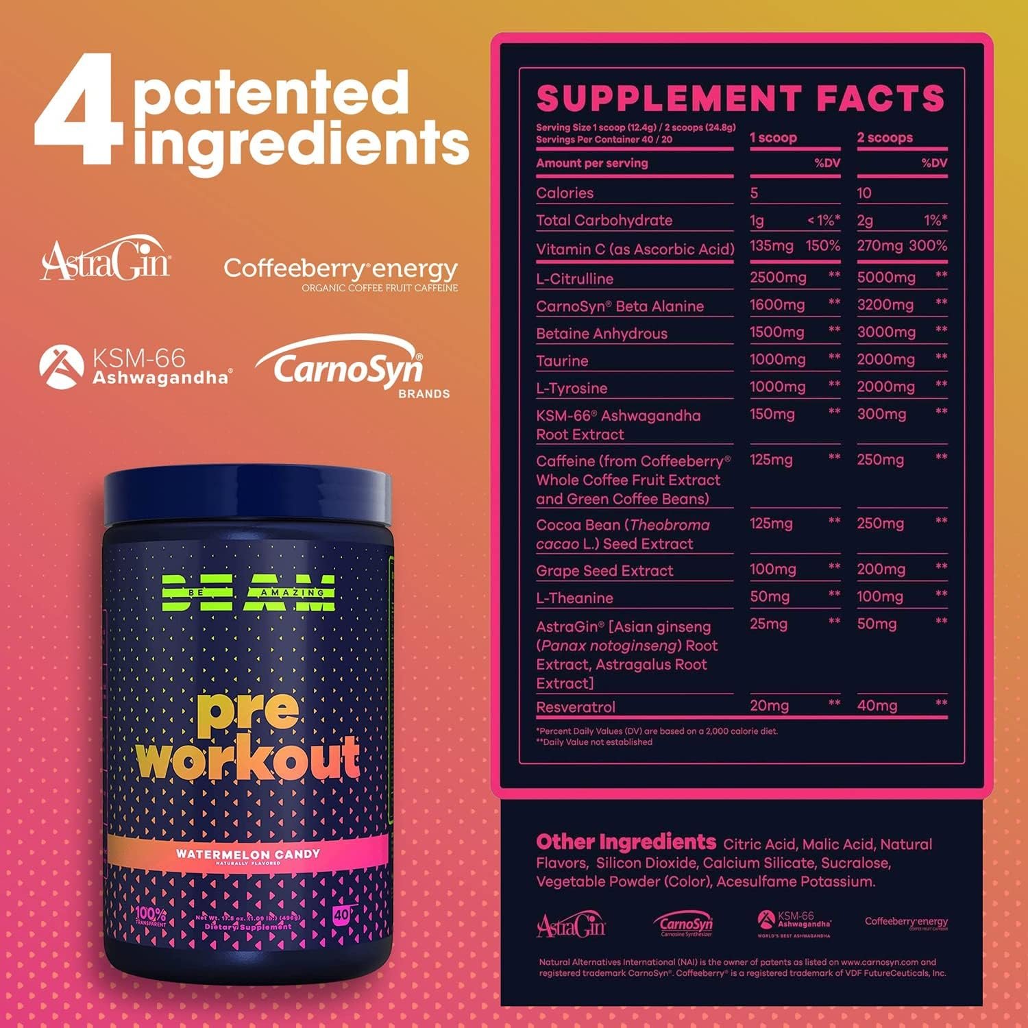 BEAM Pre-Workout Powder | Vegan Energy Booster Powdered Drink with All-Natural C...